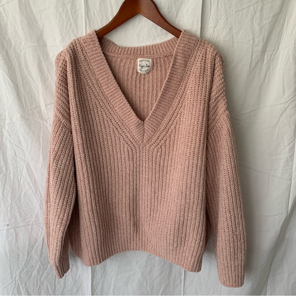 Hippie Rose Pink V-Neck Sweater